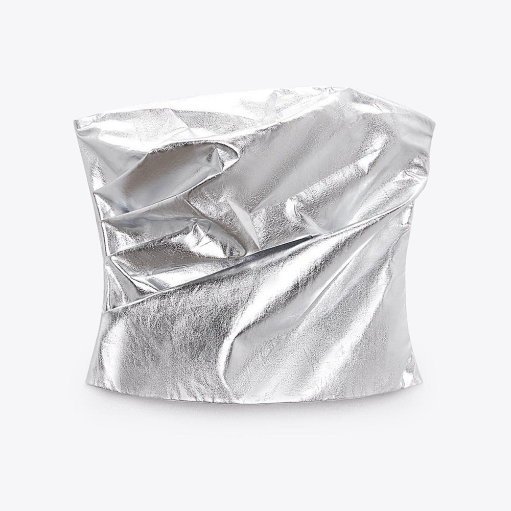 Zara Silver Metallic Crop Top
